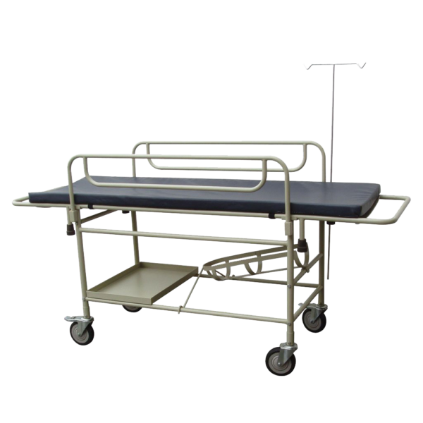 Patient Trolley - with Railings, IV Pole, Tray and Oxygen cart