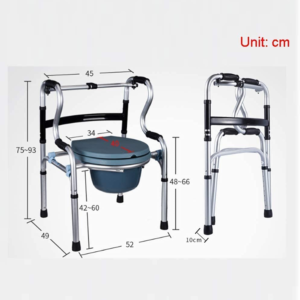 Moving Walker with Commode - multi-purpose folding walker with an integrated commode