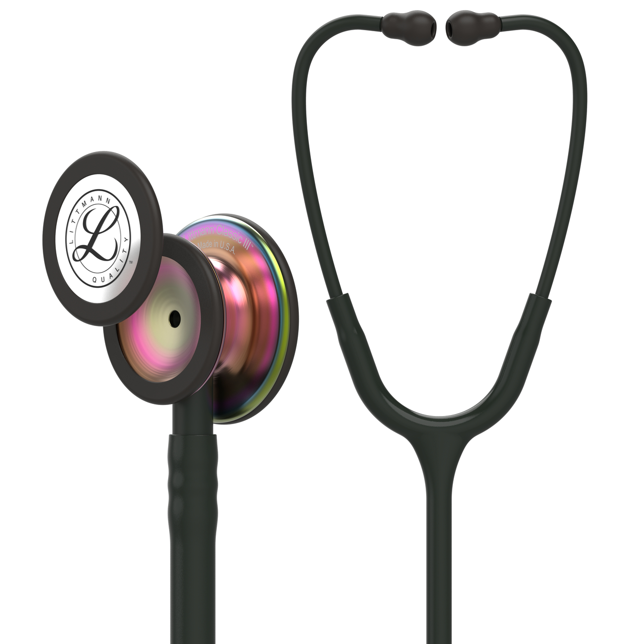 Littmann® Classic III™ Stethoscope 5870 Rainbow-Finish Chestpiece Black Tube Black Stem 27 in